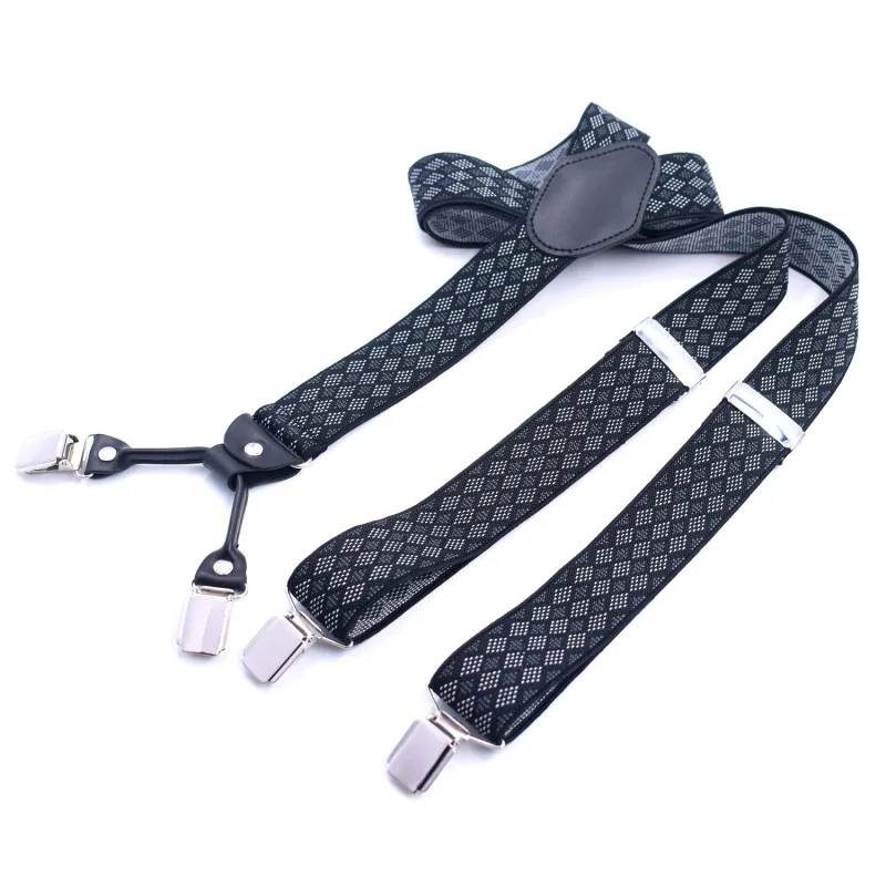 แฟชั่นผู้ชาย Suspenders Braces หนังสีดำเข็มขัดปรับ Celana Panjang Tali Suspensorio พ่อของขวัญ Ligas Y สไตล์4คลิป