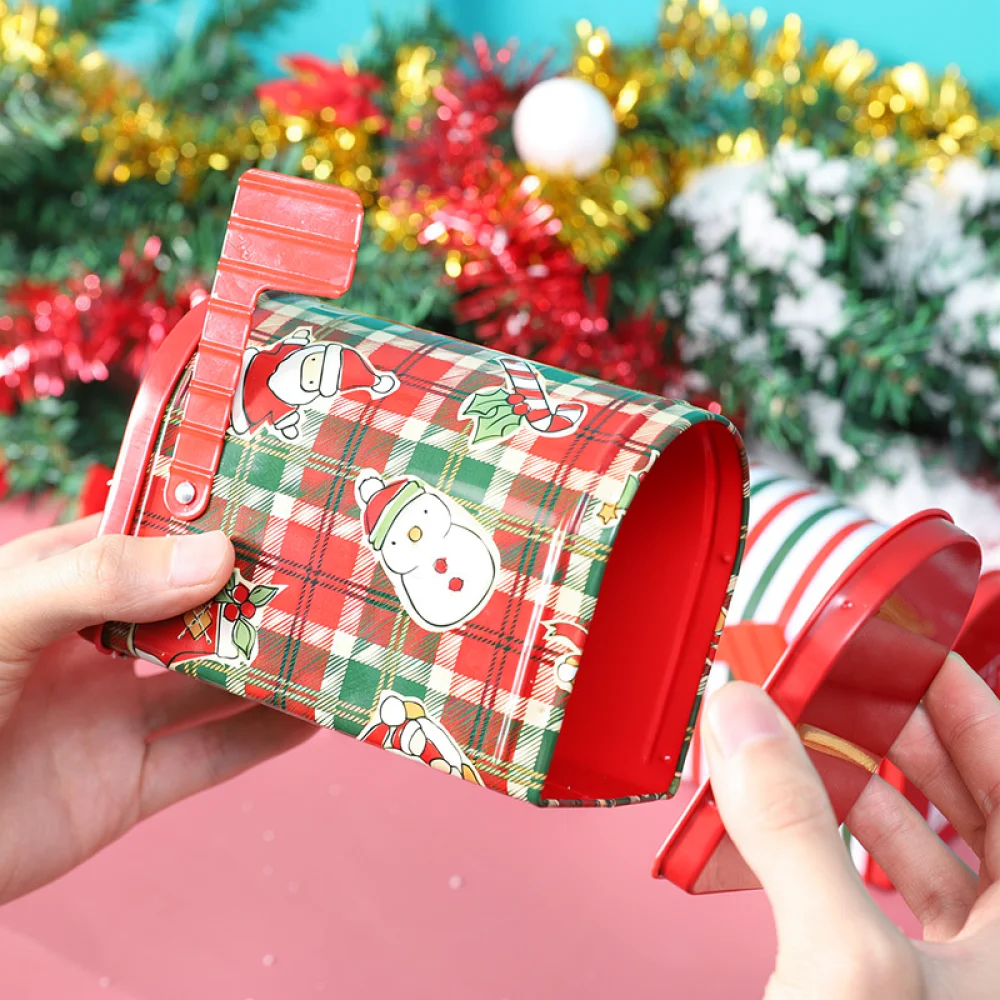 Holiday Decorative Mailbox Tin Storage Container Candy Gift Box Christmas Desktop Ornament Organizers Supplies