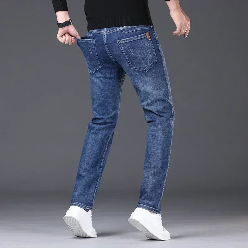 All-match Business Straight Casual Pants Four Season Fashion Men\'s Elastic Cotton Jeans High Quality Office Brand Male Trousers