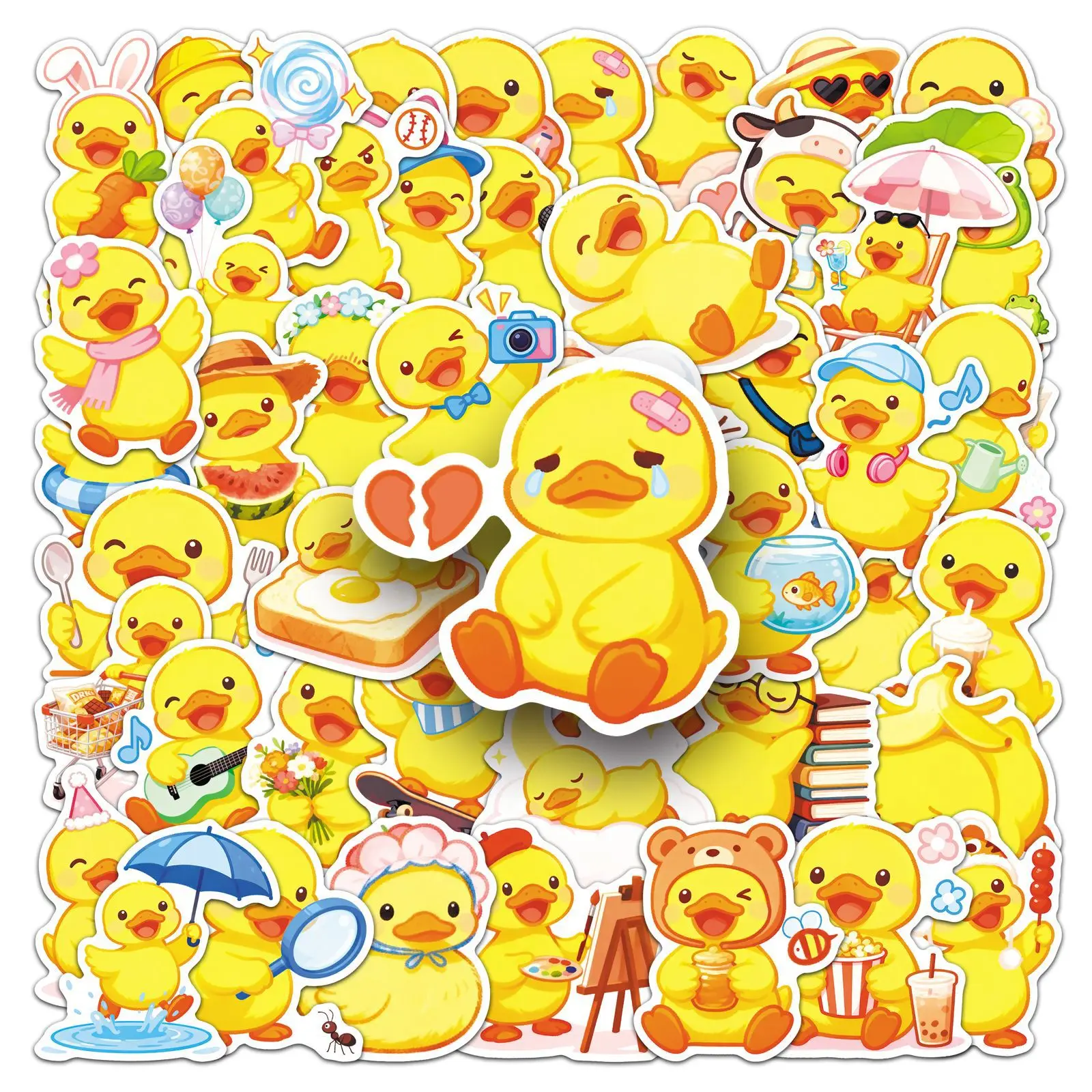 51PCS Yellow Duck Graffiti Fun Stickers Decorative Water Bottles, Safety Hats, Luggage, Bicycles, Skateboards