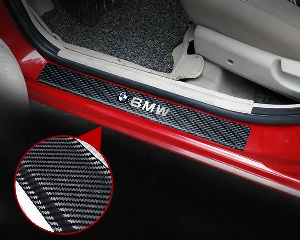 4pcs Car Styling Carbon Fiber Door Sill Plate Scuff Guard Sticker For BMW E61 E62 E70 E90 X5 E28 E30 E34 E36 E39 E46 E52 E53 E60