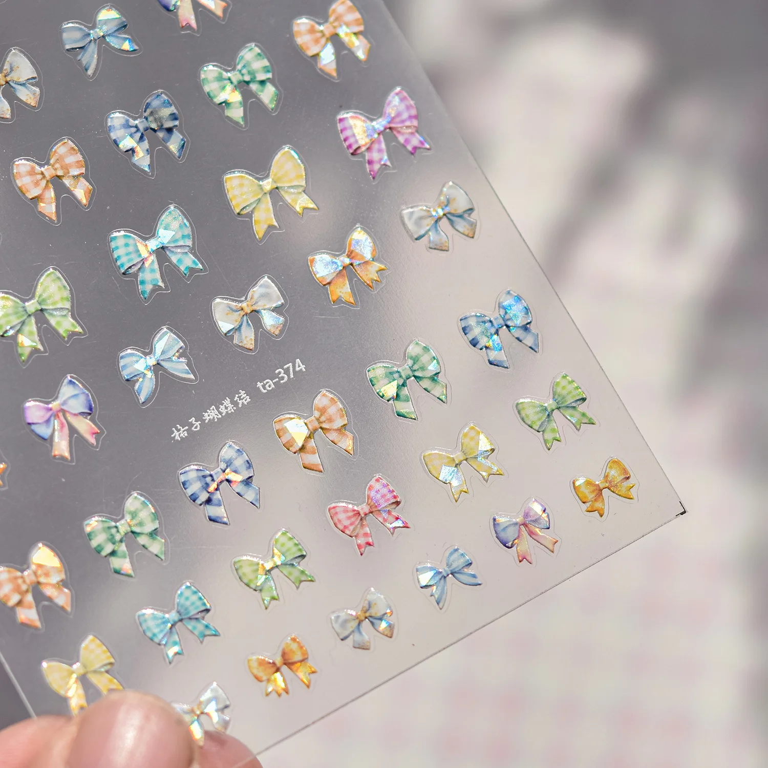 Chic Bowknot ผ้าไหมริบบิ้น Tie Knot Cherry Gold Stamping กาวเงา 5D สติกเกอร์เล็บ Dreamy Tender Elegant เล็บ Decal