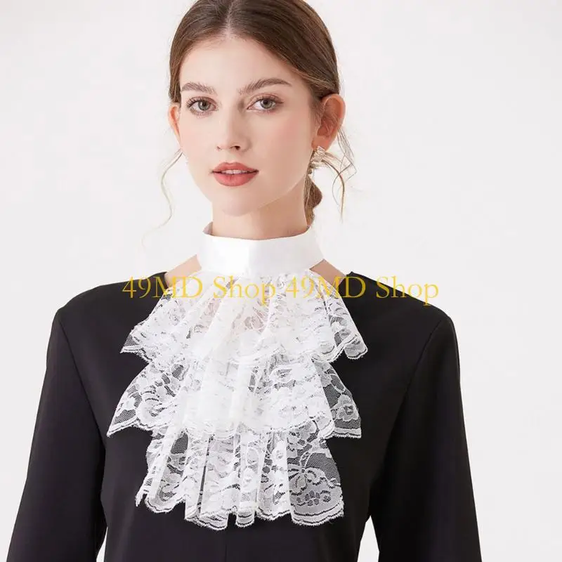 49MD Women's Victorians Colonial Jabot Ruffled Detachable False Collar and Faux Wrist Cuffs Set Cosplay Costume Accessories