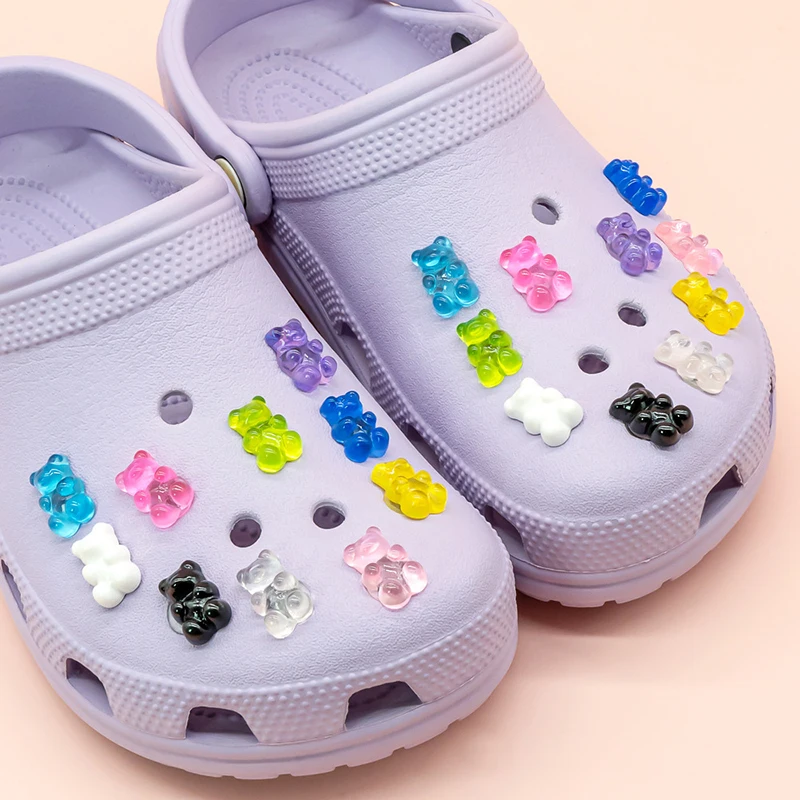 

10Pcs Resin Mix Crystal Bear Lovely Shoe Button Charms Colorful Decorations Fit Wristband Kids Party Gift