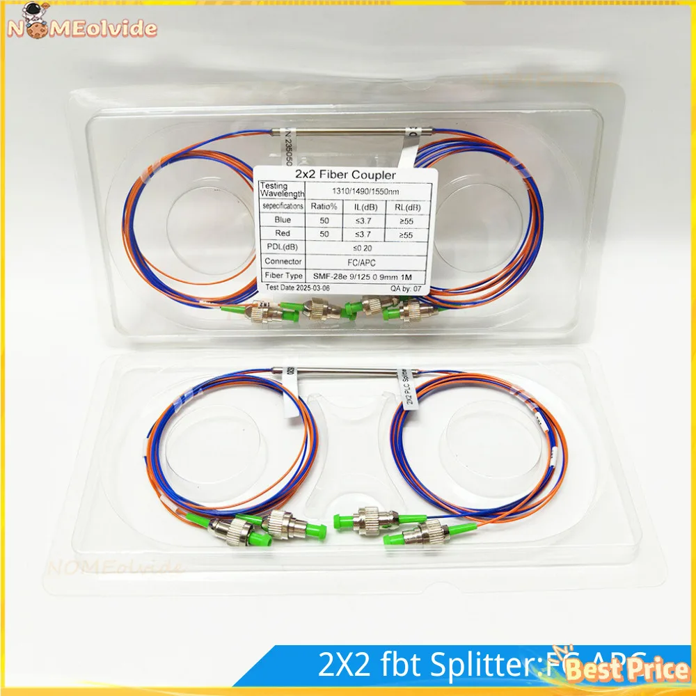 

2 шт. FTTH 2X2 соединительный разветвитель 50:50 соотношение оптоволокна 0,9 мм FBT разветвитель с разъемами FC/APC-FC/APC