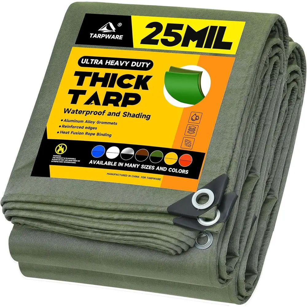 

12 x 20 футов, 25 мил, сверхпрочный, водонепроницаемый, с органическим силиконовым покрытием, зеленые брезенты из холста с втулками и усиленными краями, устойчивый к ультрафиолетовому излучению