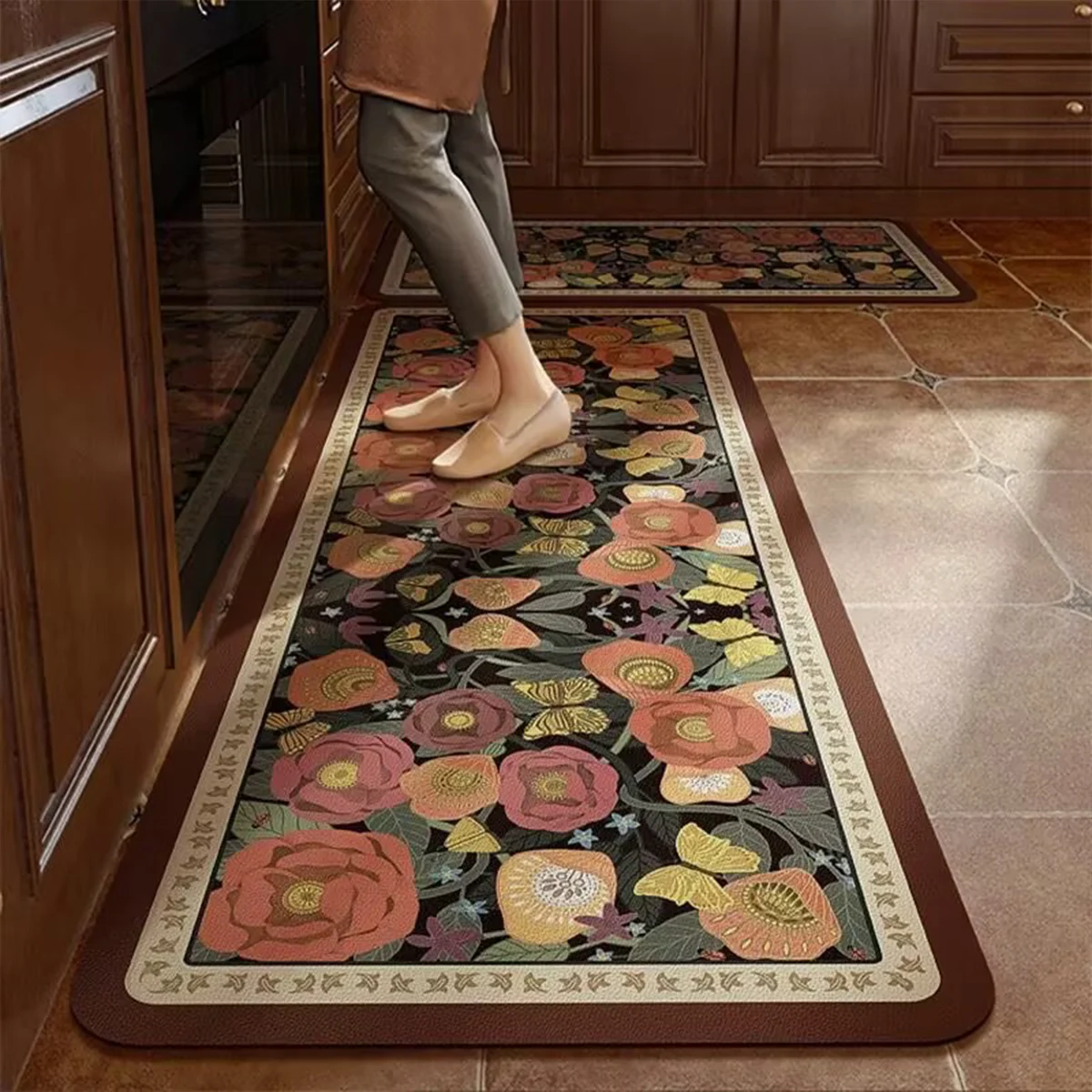 

Kitchen Floor Mat Pvc Leather Waterproof Carpet Oil-proof Floral Rug Home Decoration Long Foot Mats Alfombra De Cocina 주방매트