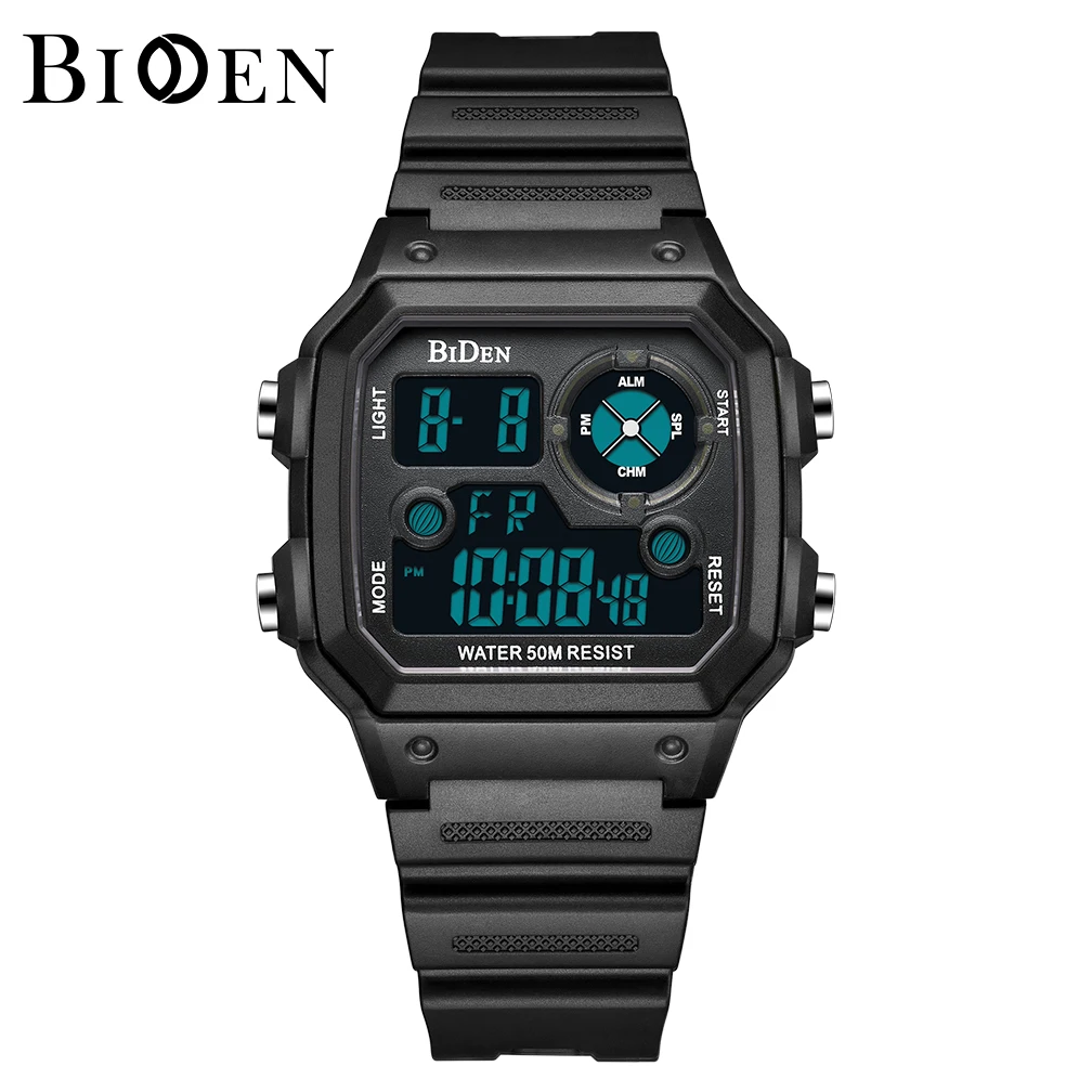 BIDEN Men's Sports LED Watch Top Brand Men's Digital Clock Multi functional Plastic Men's Fitness Athlete Timing Electronic Watc