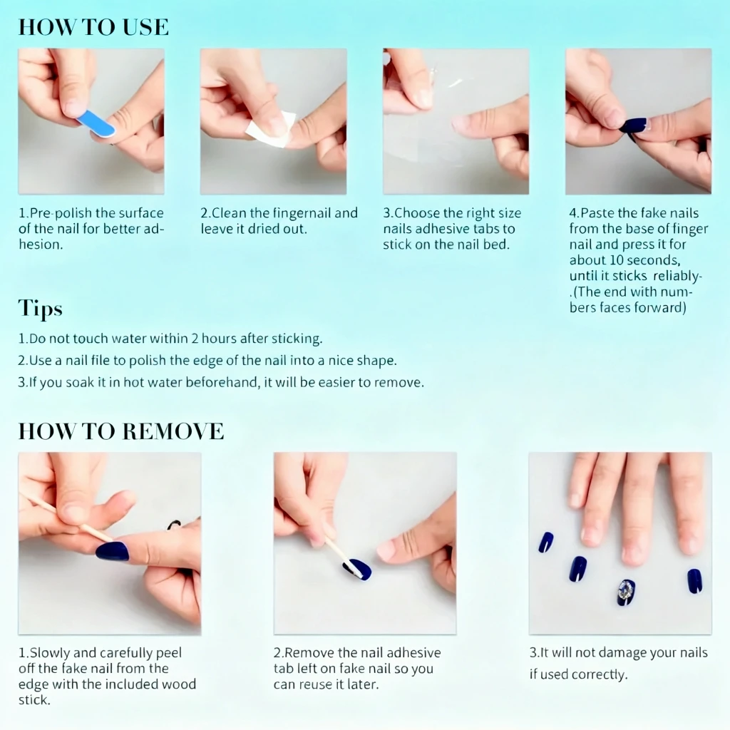 10 個入り和風ブラックフレンチグリッタープレスオンネイルラインストーン付き手作りフェイクネイル 4 ピースツール付きネイル接着タブ