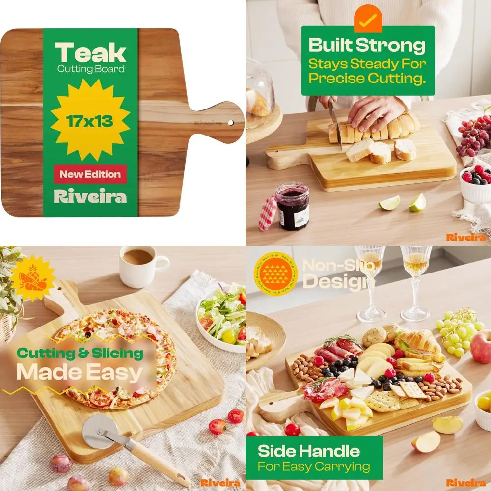 

Elegant Teak Chopping Board with Decorative Juice Grooves: Large Natural Wood Kitchen Cutting Board