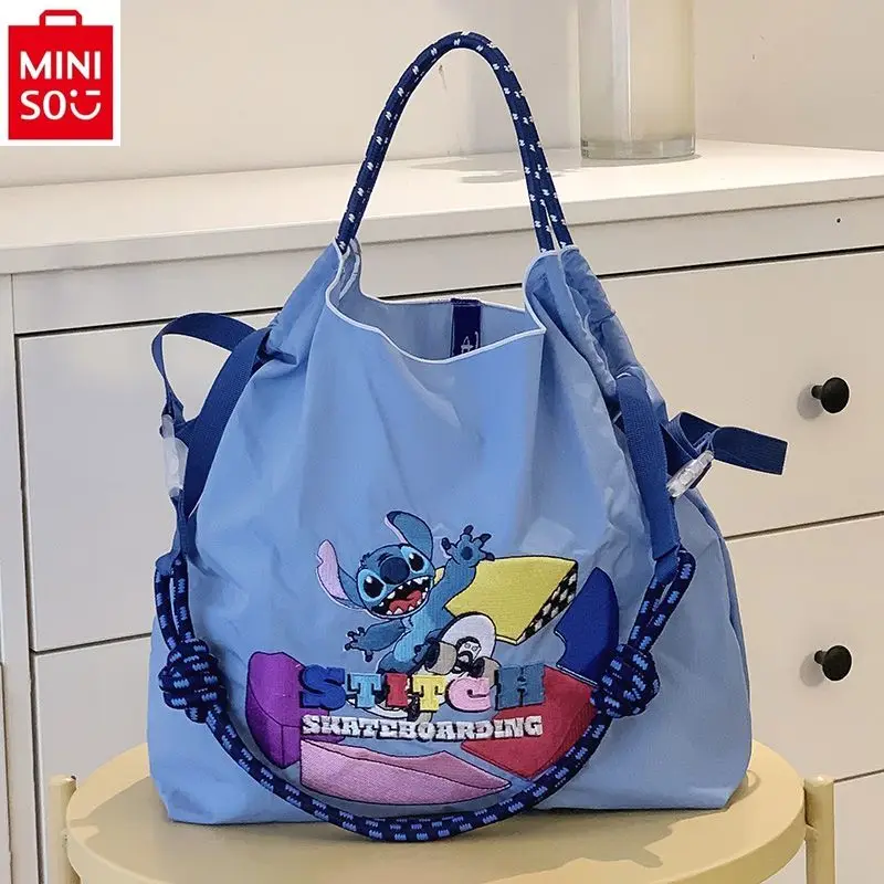 MINISO Disney płócienna torba na zakupy o dużej pojemności Cartoon Stitch damska wysokiej jakości dżinsowa podręczna torba na ramię typu crossbody