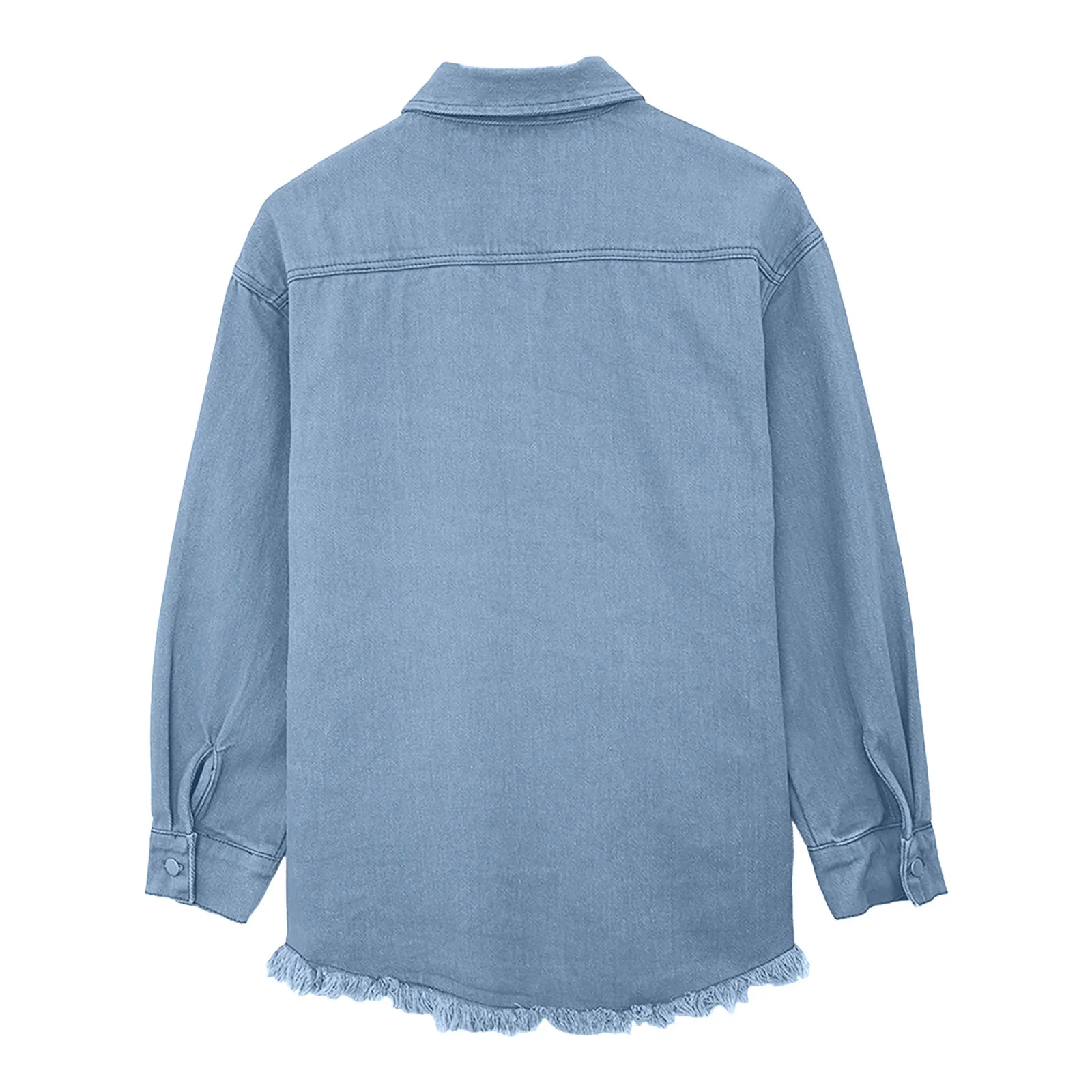 

Women's Washed Tassels Denim Shirt Jacket Vintage Streetwear Button Long Sleeve Jeans Outerwears Female Oversize Coat Multicolor