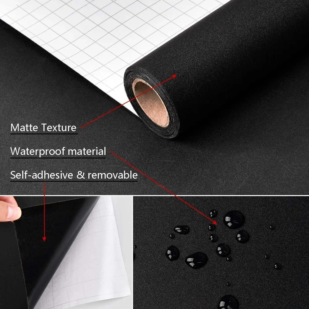 Matte Black Vinyl Self Adhesive Contact Paper Drawer Peel Stick Removable Contact Paper Decoration Modern Wallpaper Papel Pared