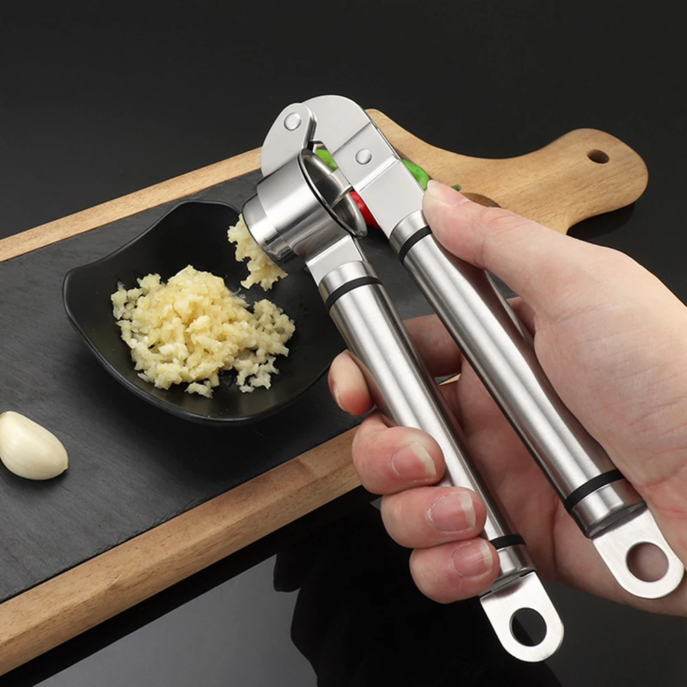 

Garlic Press Stainless Steel Mincer Slicer Ginger Tool Clove Crusher Easy Clean Kitchen Gadgets Vegetable Tools