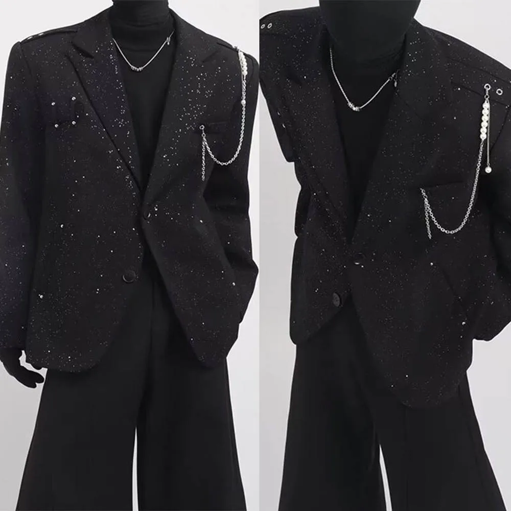 

Мужская осенняя куртка с блестками, бальная куртка для ночного клуба, сценическая уличная одежда, модный топ с длинными рукавами, мужская одежда, новинка 2023 г.