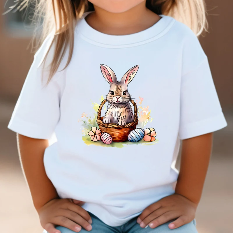 

Cute Happy Easter Bunny Print Children's Clothing Boys Girls Cartoon Easter Egg Floral Tops Animal Casual Fashion Kids T-Shirts