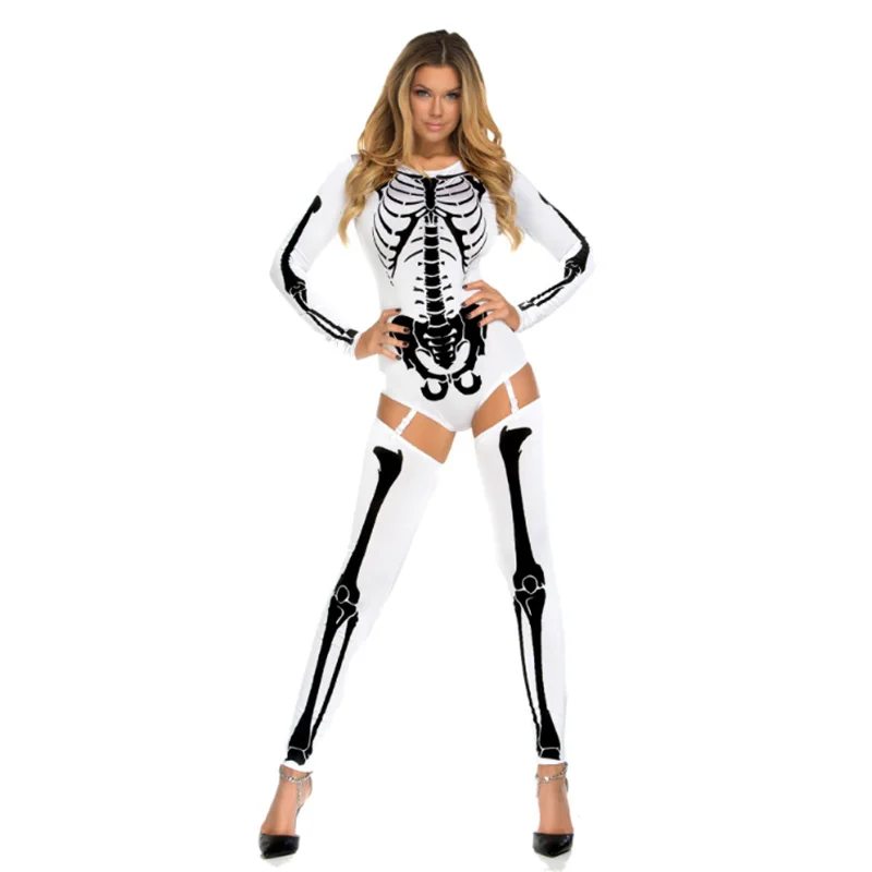 

Halloween Costume Party Dress Up Gothic Style Male and Female Skeleton 3D Erotic Costume