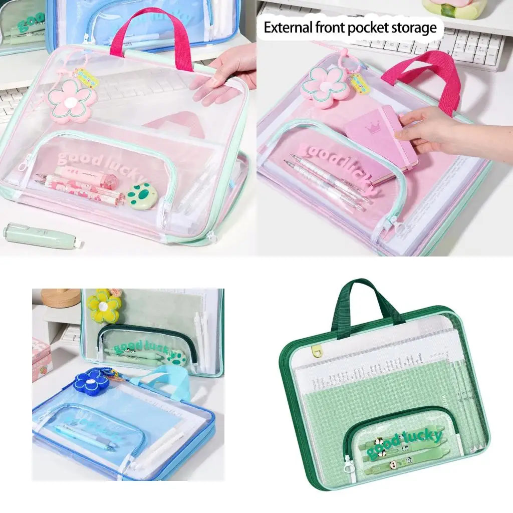  Portable Mesh File Case Compartments Handle Organizing Work Study Materials Efficient Classification Systems