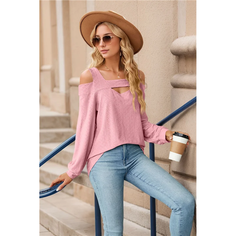 

A94E-Womens Summer Square Neck Cold Shoulder Tops T Shirts Cut Outshort Sleeve Solid Color Blouses Shirt