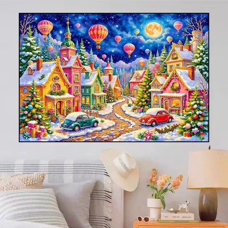 Hot Air Balloon Town Winter Landscape Jigsaw Puzzles 500/1000/1200/2000 PCS Modern Wall Decor for Room Bedroom Perfect Gift