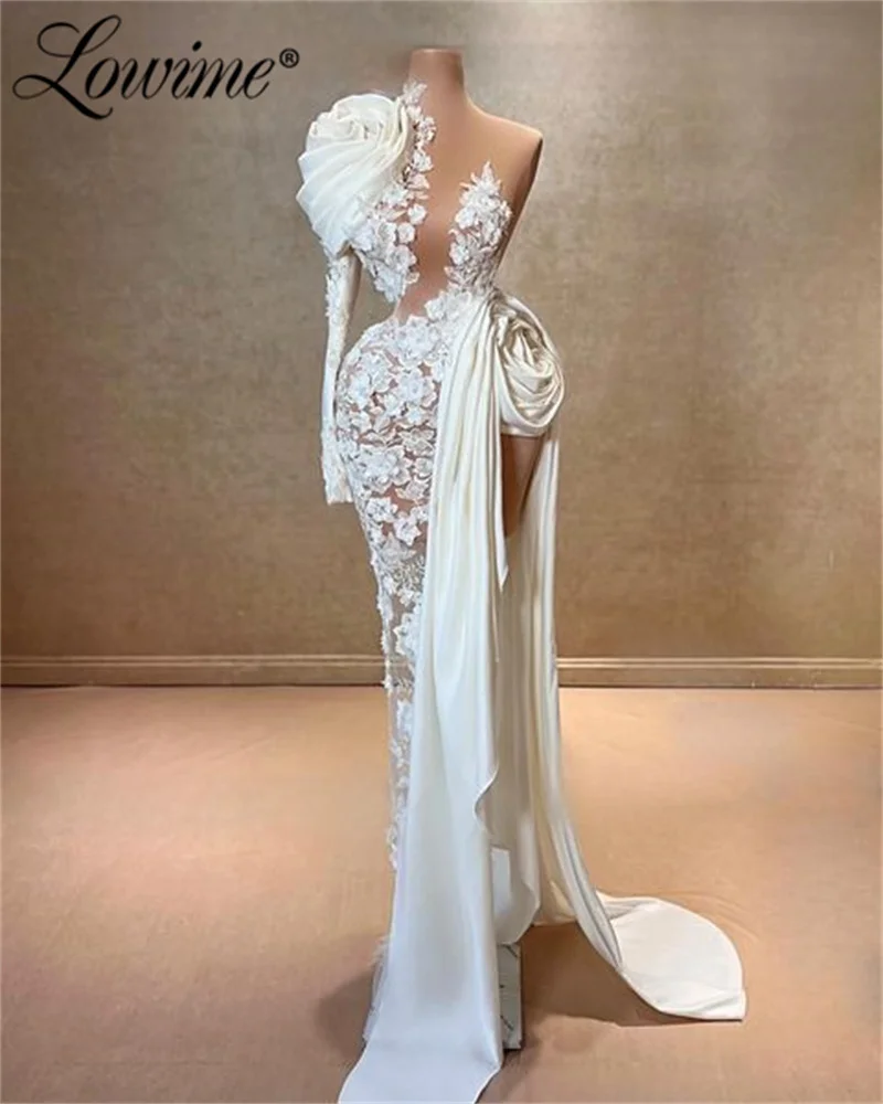 Sexy Lace Flower Birthday Party Dress High Split Side Bespoke Occasion Dresses 2024 One Shoulder Evening Dresses Robe De Soiree