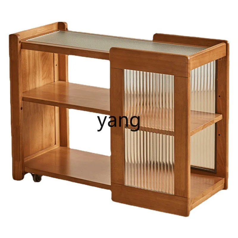 

tgf Sofa Side Table Vintage Small Cart Solid Wood Side Cabinet Movable Small Table Small Apartment