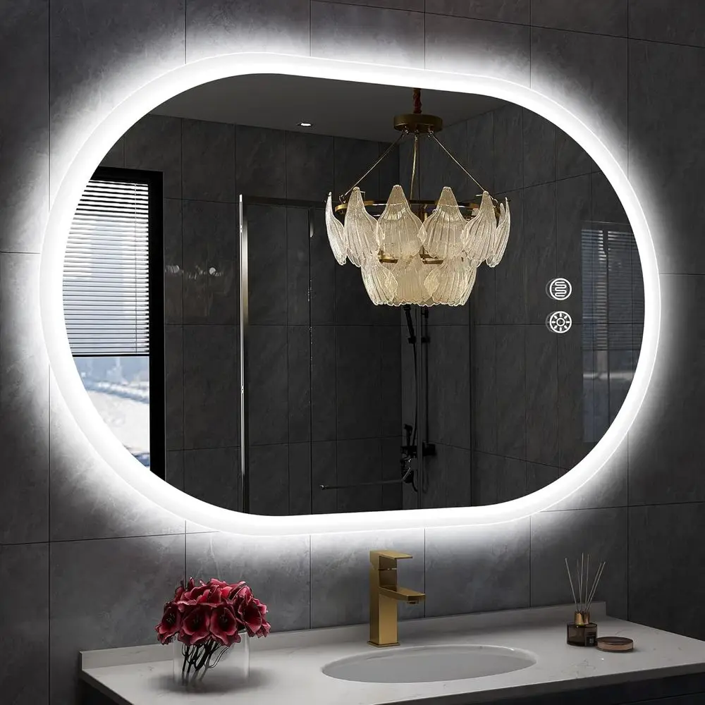 

Овальное LED-зеркало для ванной 24x36 дюймов с фронтальной и задней подсветкой, антибликовое, с 3 цветовыми температурами и регулировкой яркости, зеркало для ванной с подсветкой