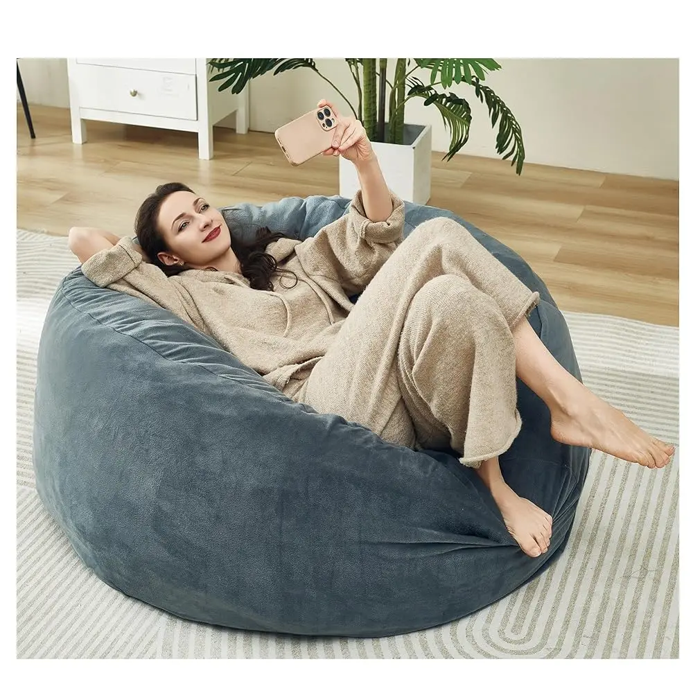 

48 Hes / 4 Feet Bean Bag Chair With Memory Foam Filler For Adults And Kids, Ultra Soft Dark Gray Velvet Cover, Living Room Use,