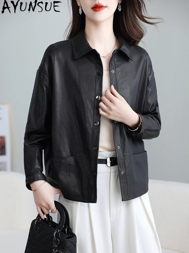 AYUNSUE 100% Toplaag Schapenvacht Echte Leren Jas Vrouwen Zwarte Jas Lente Herfst Kleding Damesjassen 2025 Jaqueta De Couro