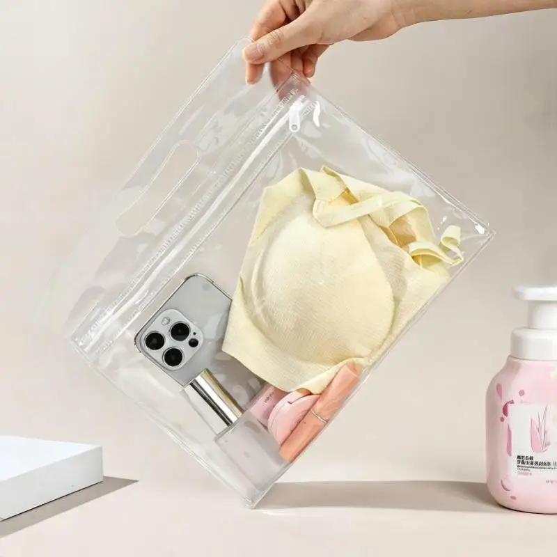 Clear PVC Wet Waterproof Organizer Bag Swimming Bag Zipper Design Toiletry Makeup Bag For Wet Dry Separation Beach Storage