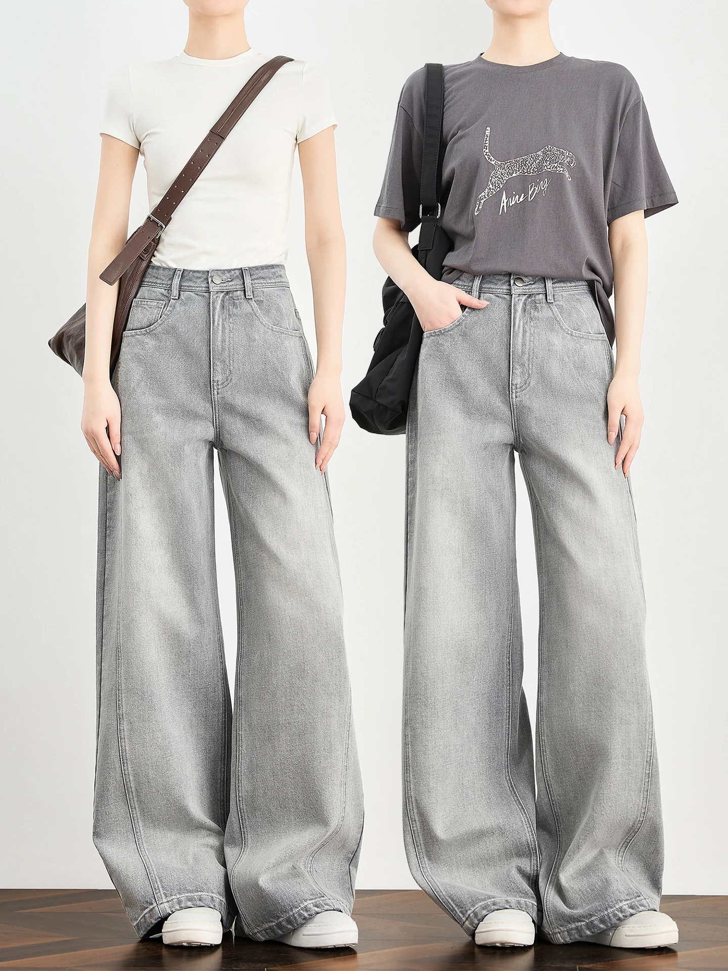 

TUMPUS Vintage Straight Leg Jeans Women's High Waist Loose Slim Wide Leg Pants Cotton Spring Autumn Color Commute Sle
