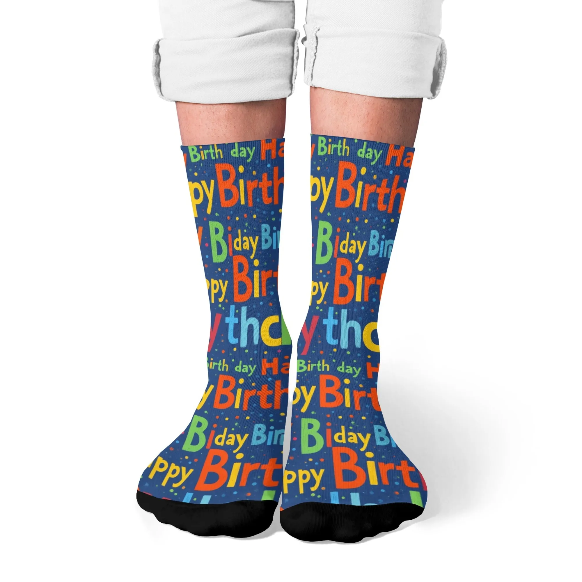 

Happy Birthday Theme Crew Socks Novelty Harajuku Funny Street Hip-Hop Retro Accessories Compression Socks Party Birthday Gift