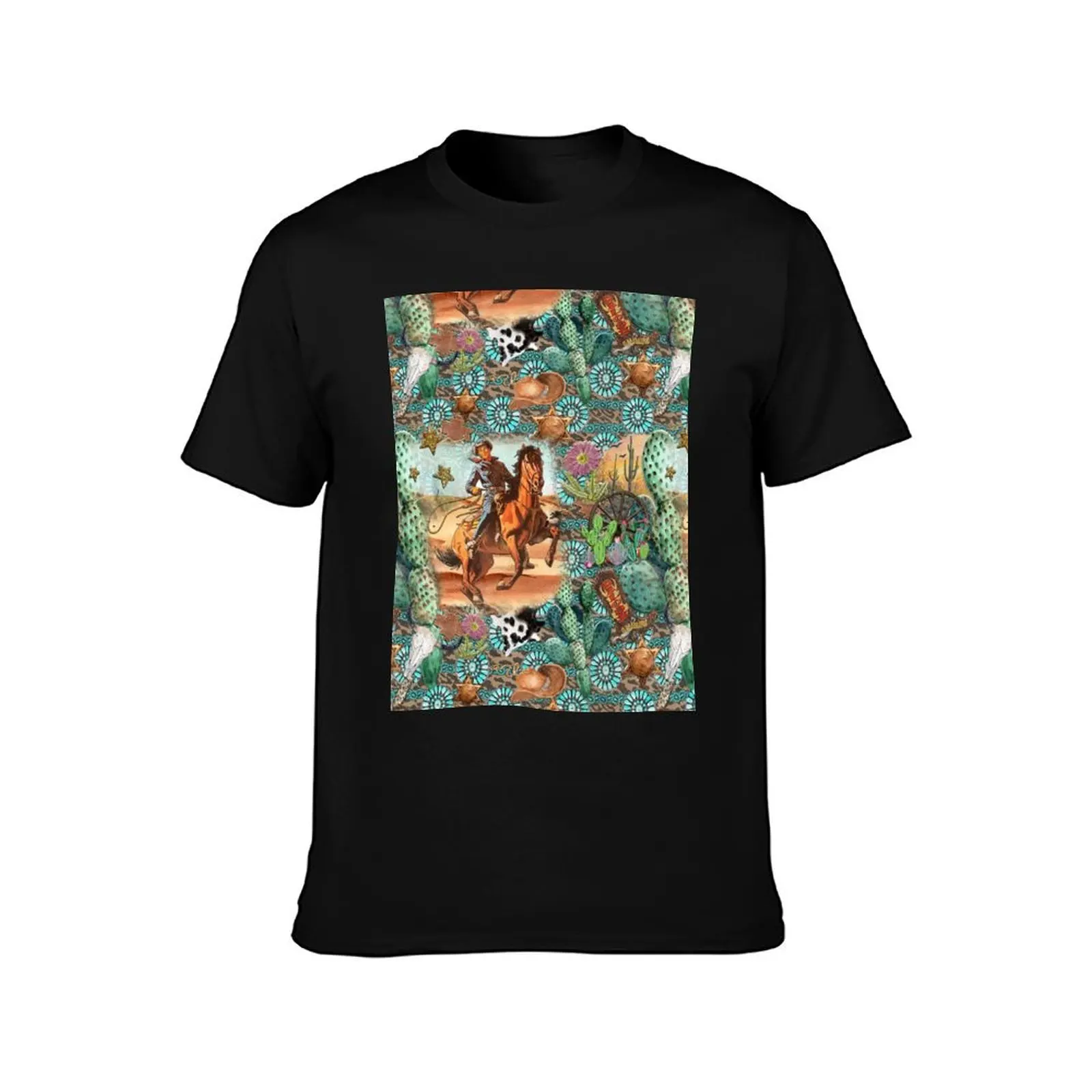 Vintage Cowboy with turquoise jewelry, cactus and cowhide T-Shirt cute clothes quick-drying t shirts for men graphic