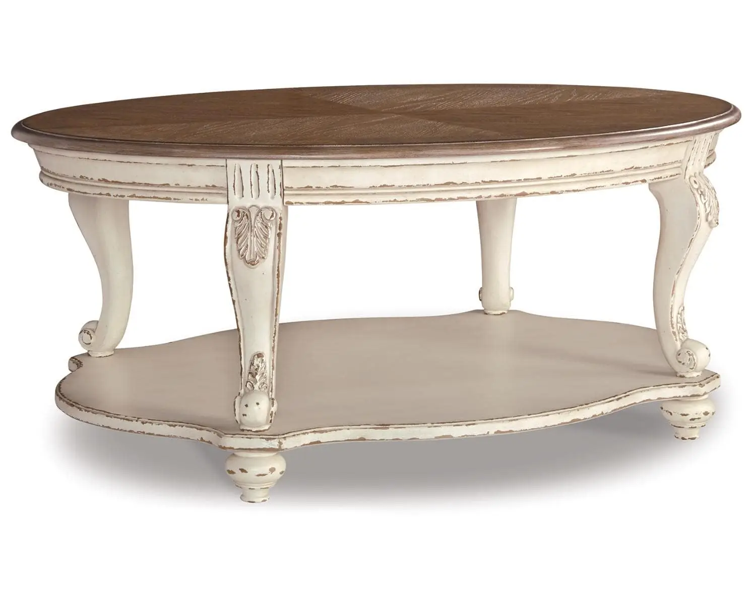 Oval Coffee Table Chipped White & Brown Finish Wood Veneer 48.13