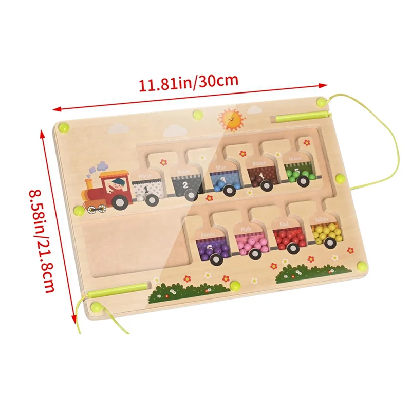 B78B-Magnetic Color And Number Maze, Early Learning , Wooden Color Matching Counting Puzzle Board, ABC Writing Practice