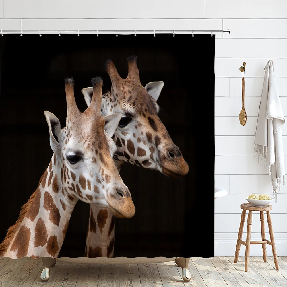 Funny Animal Shower Curtain Giraffe Jungle Safari Tropic African Wildlife Kid Boy Modern Bathroom Decor Bath Curtains With Hooks