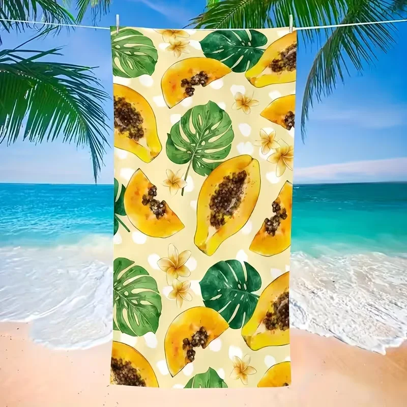 Papaya Plumeria Monstera Fruit Polka Dot Beach Towel Sand Free Quick Dry Towel Tropical Summer Fruit Leaf Print Blanket