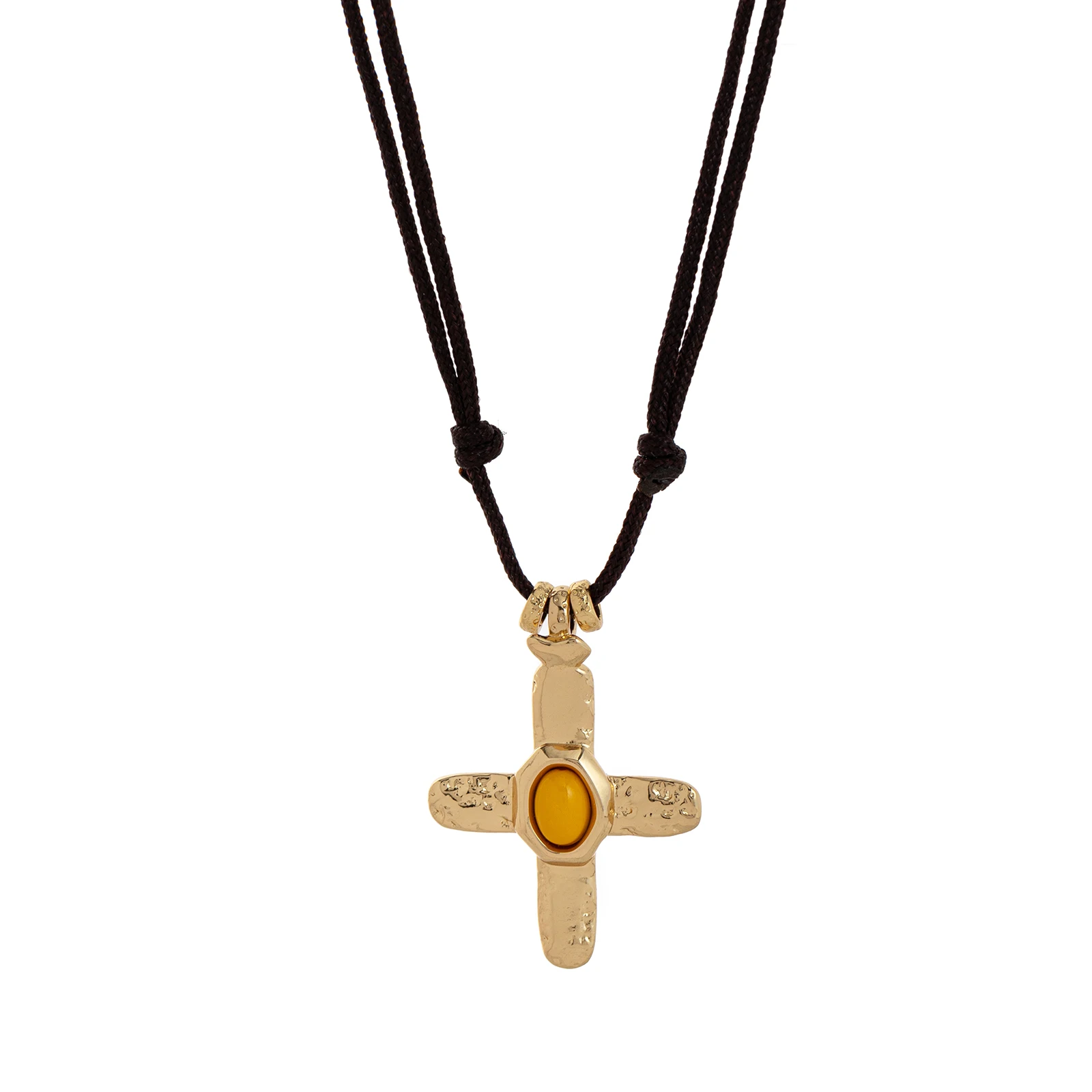 قلادة جديدة من الحجر الطبيعي متقاطعة من الفولاذ المقاوم للصدأ مع تحافظ على اللون مطلي بالذهب