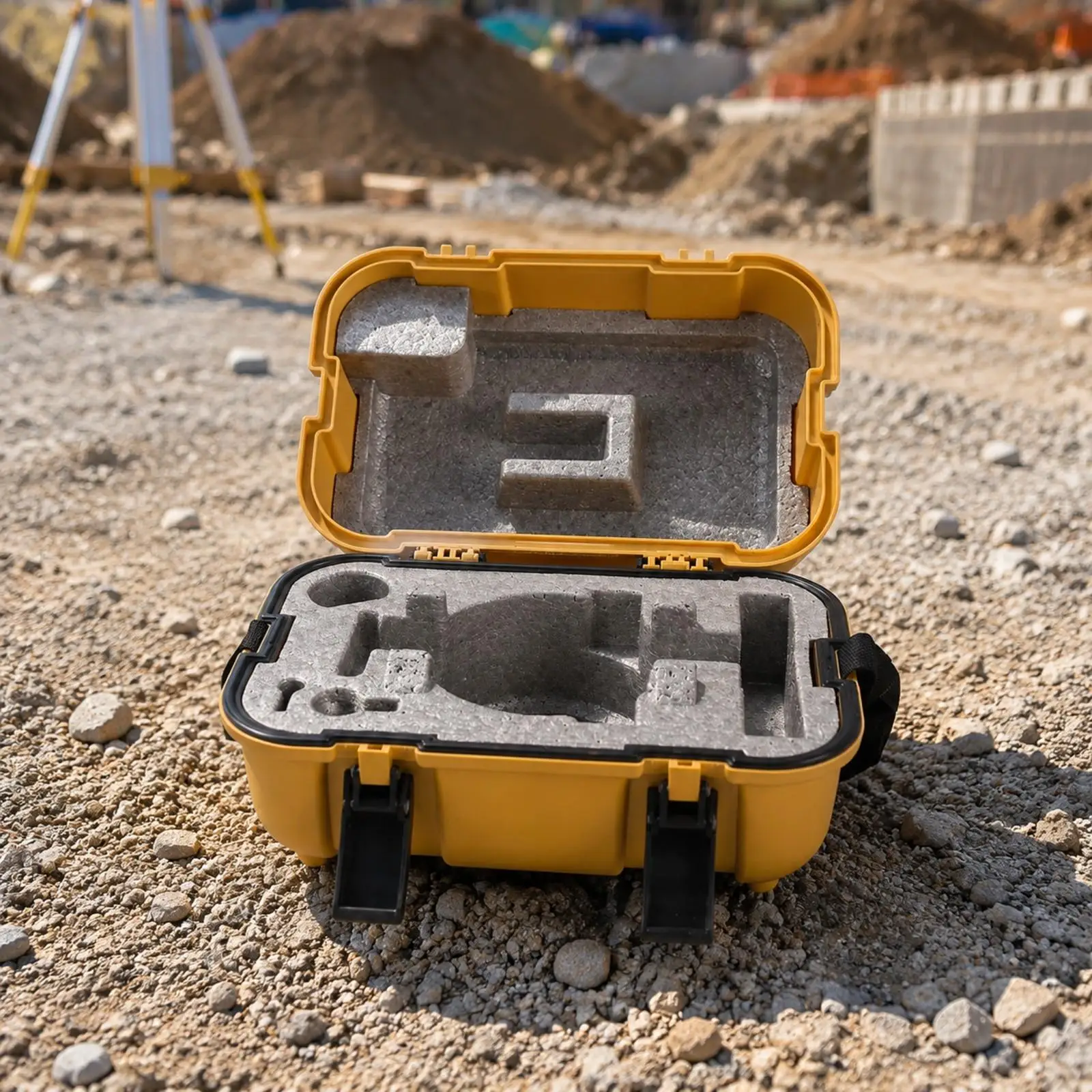 Impact Resistant Plastic Instrument Case for Surveying Equipment with Locking Clasps and Handle