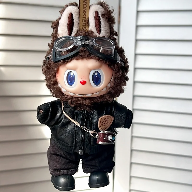 

for labubu clothes 17cm shield bear leather jacket firstsecond and third generation Sitting and sitting Pai leather jacket