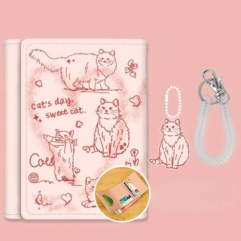 Xiuya Cartoon Cat Wallets for Women Graffiti New Aesthetic Short Cute Wallet Original Fashion Leather Designer Female Card Purse