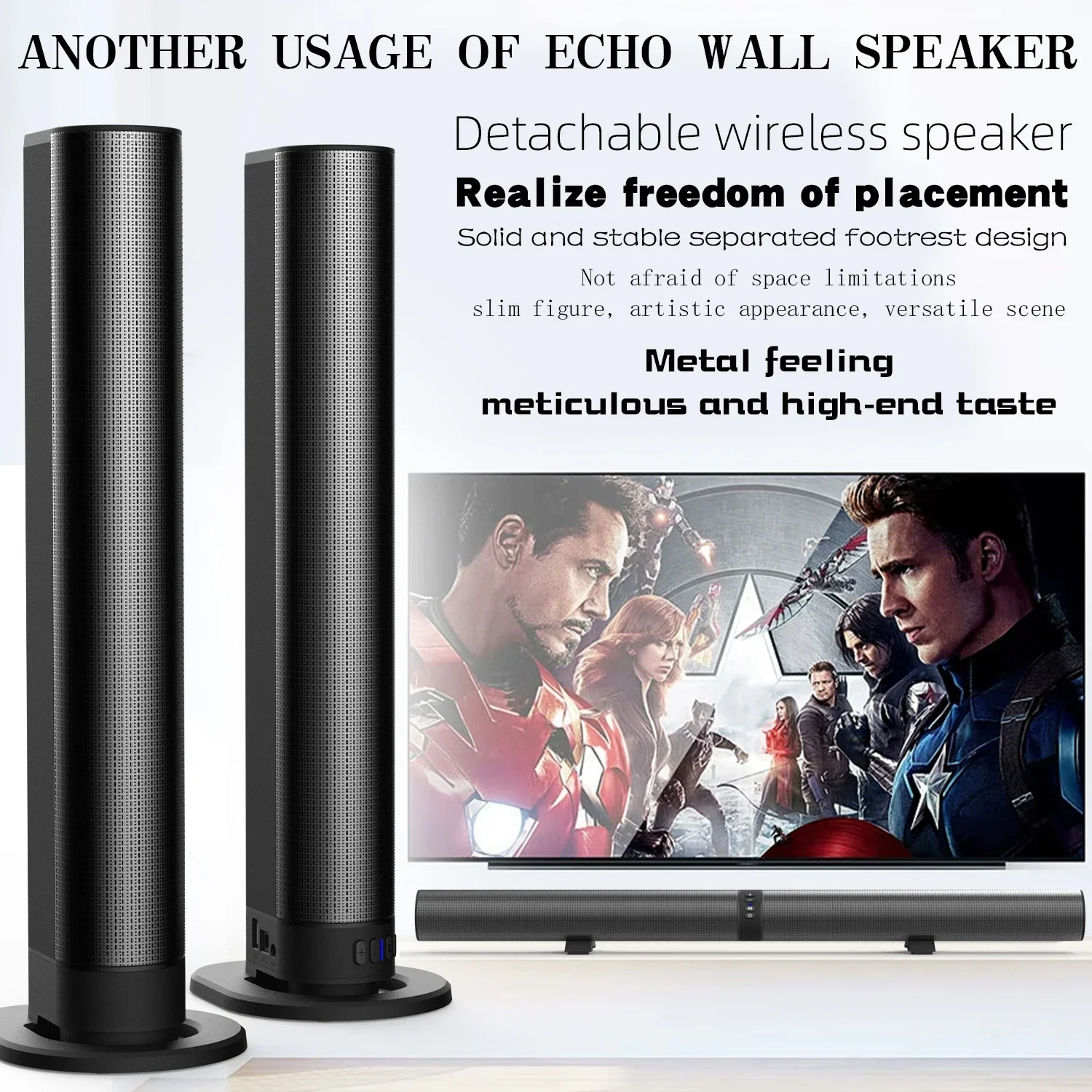 

TV Sound bar Bluetooth Speaker HDMI/AUX/BT/OPT Connection Sound box with 2-in-1 Detachable Home Theater Sound System FM Radio