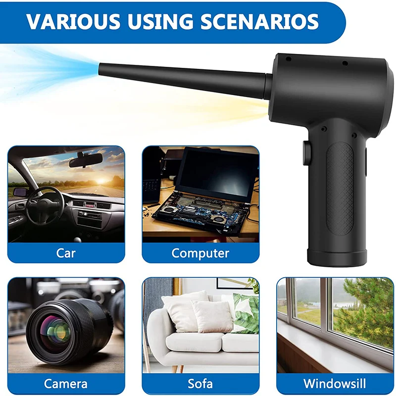 Electric Air Duster Cordless Type-C Air Blower LED Light Car Cleaning Handheld Dust Blowing Gun for Computer Keyboard Cleaner