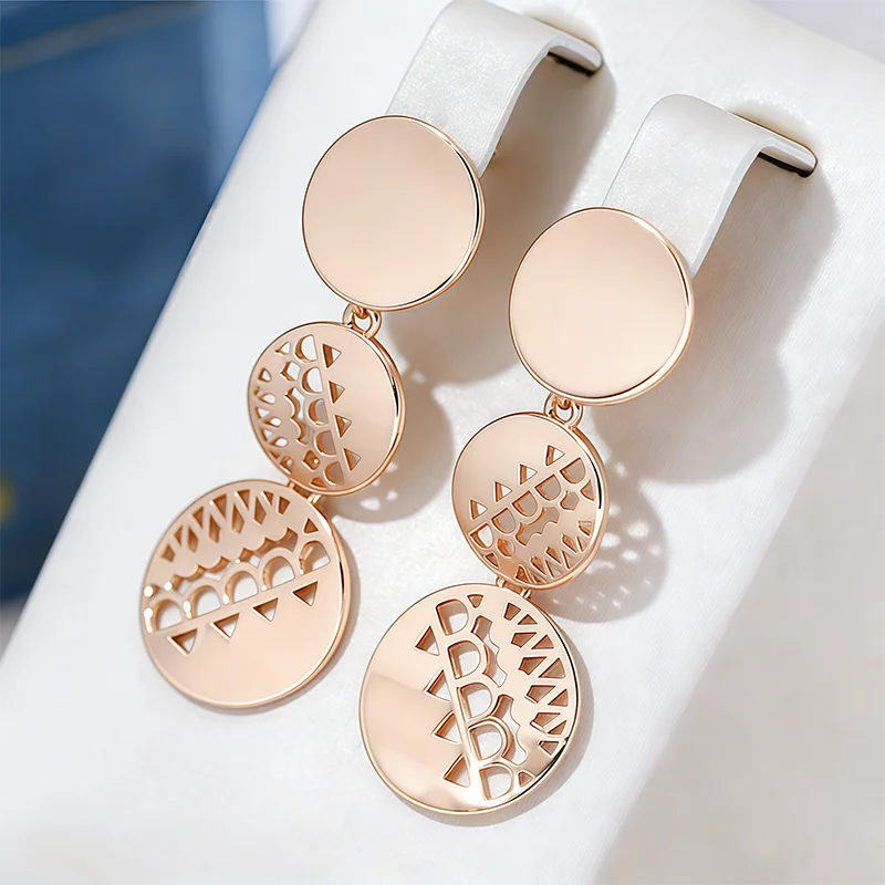 Wbmqda Retro 585 Roségoldfarbene lange Ohrhänger für Frauen, ethnische Braut, Hochzeit, edler Schmuck, Accessoires