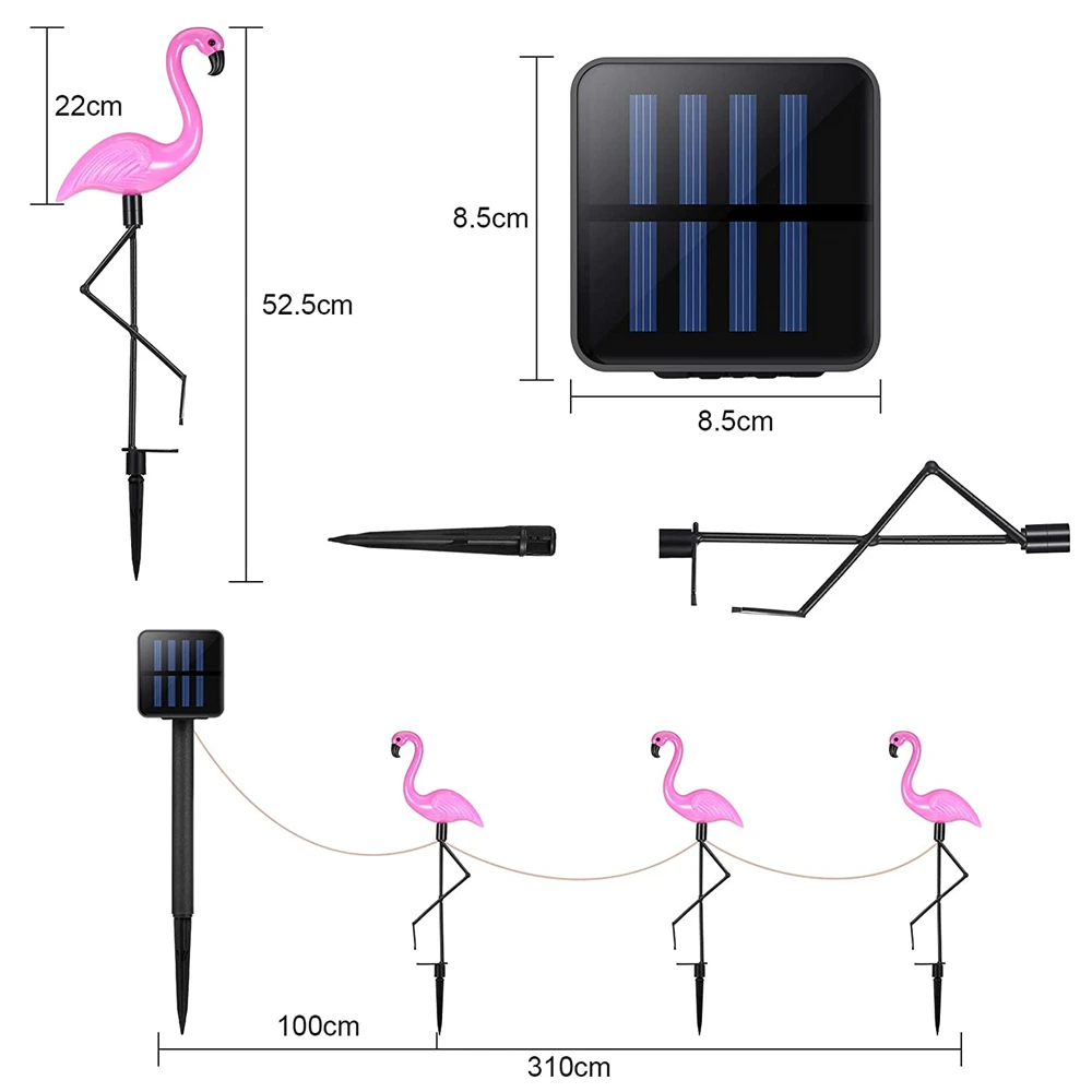 Flamingo Garden Solar Lights Waterproof Solar Powered Outdoor Decorative Lawn Pink Lights for Pathway Lawn Yard Landscape Path