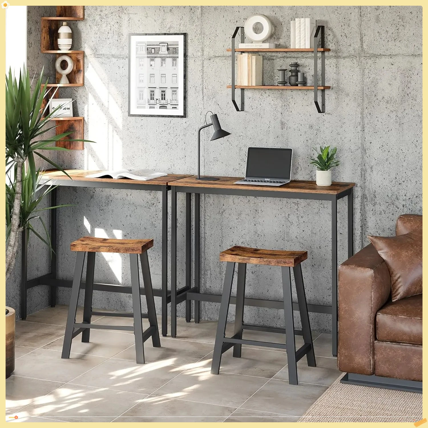 Taburetes de bar, juego de 2 sillas de bar, taburetes de bar de cocina para desayuno con reposapiés, 23,6 pulgadas de alto, industrial en la sala de estar