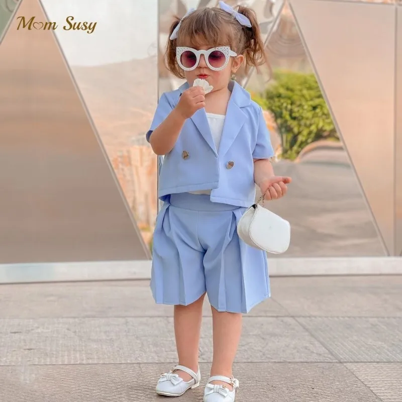 

Fashion Baby Girl Clothes Set Suit Jacket+Shorts 2PCS Infant Toddler Child Shortsleeve Jacket Suit Summer Baby Clothes 1-10Y