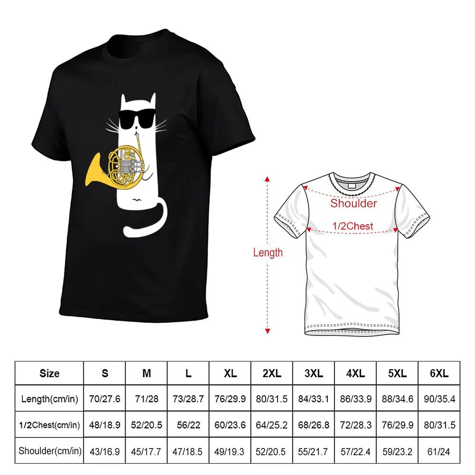 Cat French Sunglasses Classic Funny Playing Wearing Horn T-Shirt All Match Print Short Sleeve Top