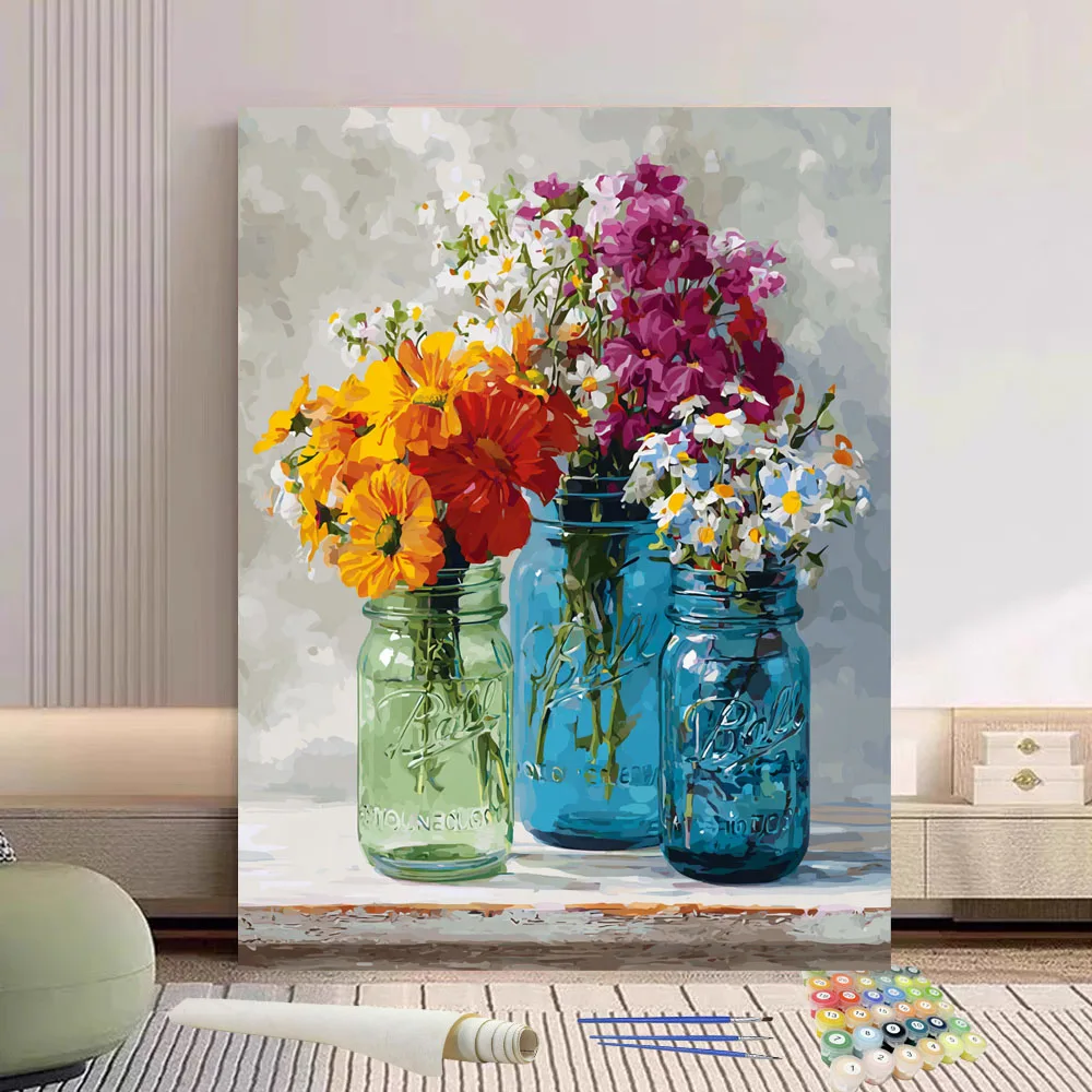 

Картина по номерам цветы в красочной бутылке DIY ручная роспись маслом холст раскраска уникальный подарок украшение дома