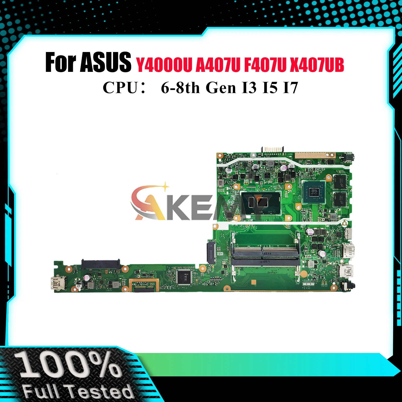 

X407UB Материнская плата для ноутбука ASUS VivoBook A407U X407UF X407UAR X407UV X407UB Y4000U X407UBR F407U X407U Материнская плата I3 I5 I7 CPU